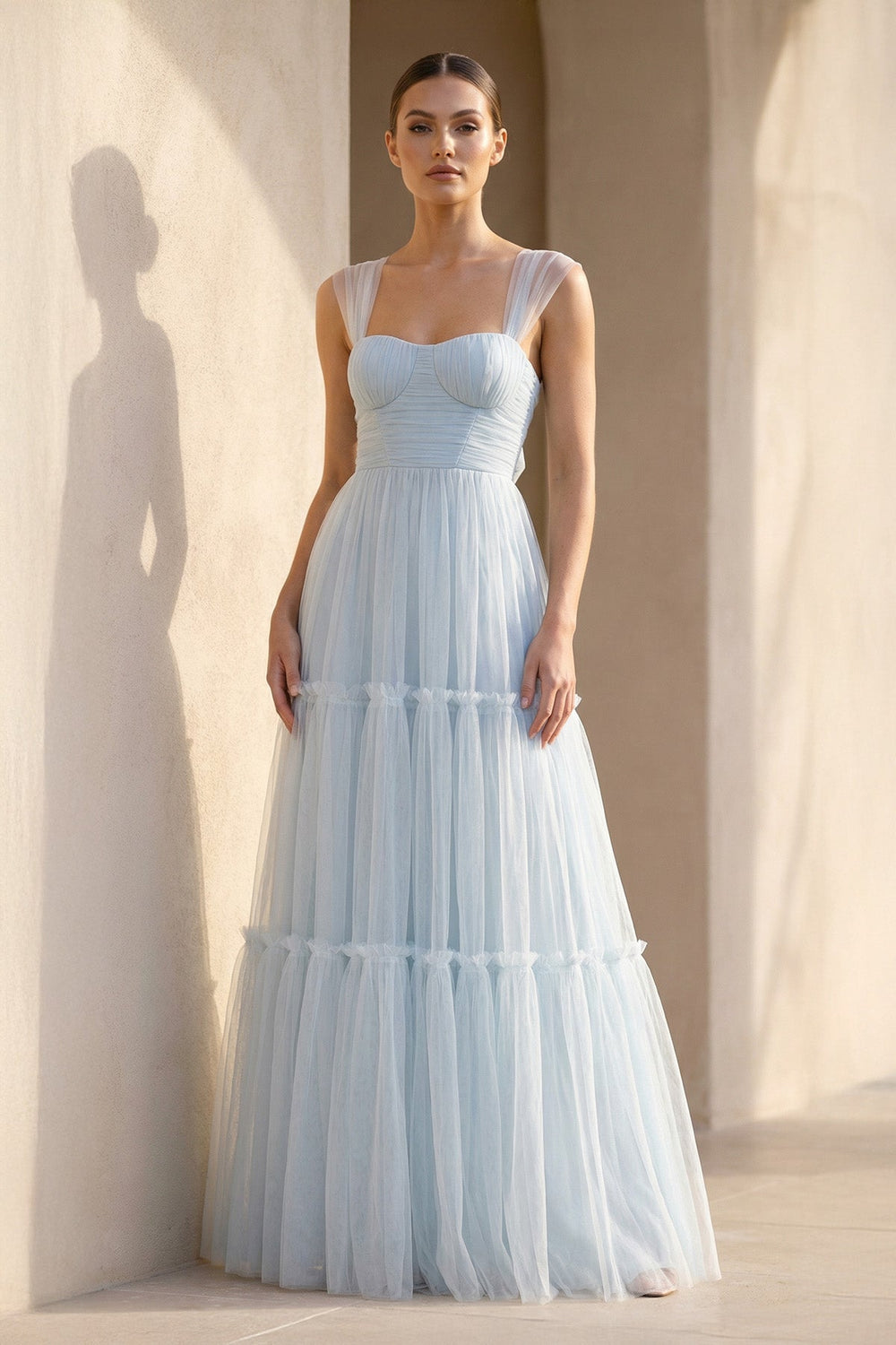 Sweetheart Ruched Maxi Dress in Sky Blue - SHE IS ME PROM DRESSES