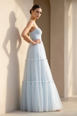 Sweetheart Ruched Maxi Dress in Sky Blue - SHE IS ME PROM DRESSES