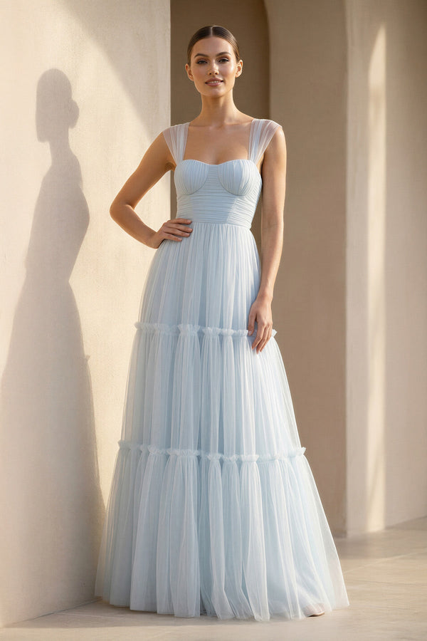 Sweetheart Ruched Maxi Dress in Sky Blue - SHE IS ME PROM DRESSES