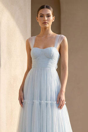 Sweetheart Ruched Maxi Dress in Sky Blue - SHE IS ME