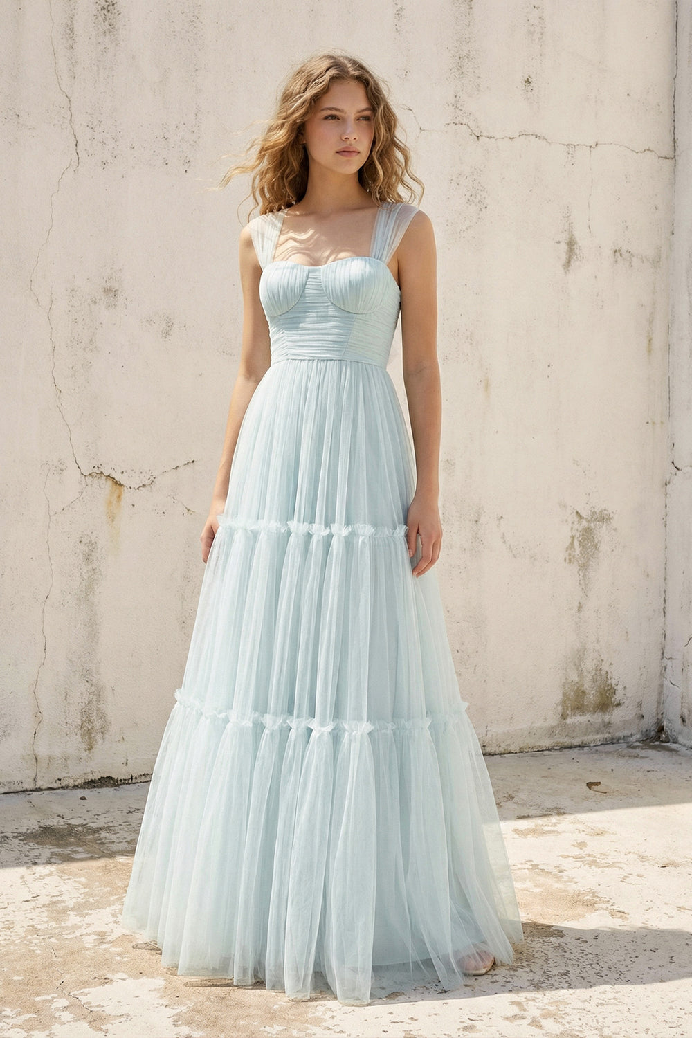 Sheisme - Sky Blue Sweetheart Tulle A-Line Maxi Prom Dress
