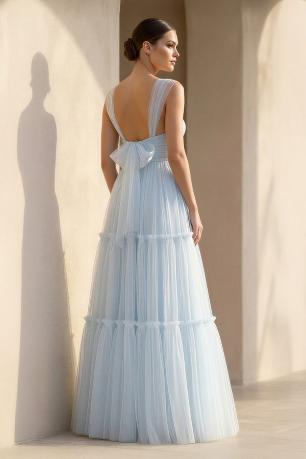 Sweetheart Ruched Maxi Dress in Sky Blue - SHE IS ME