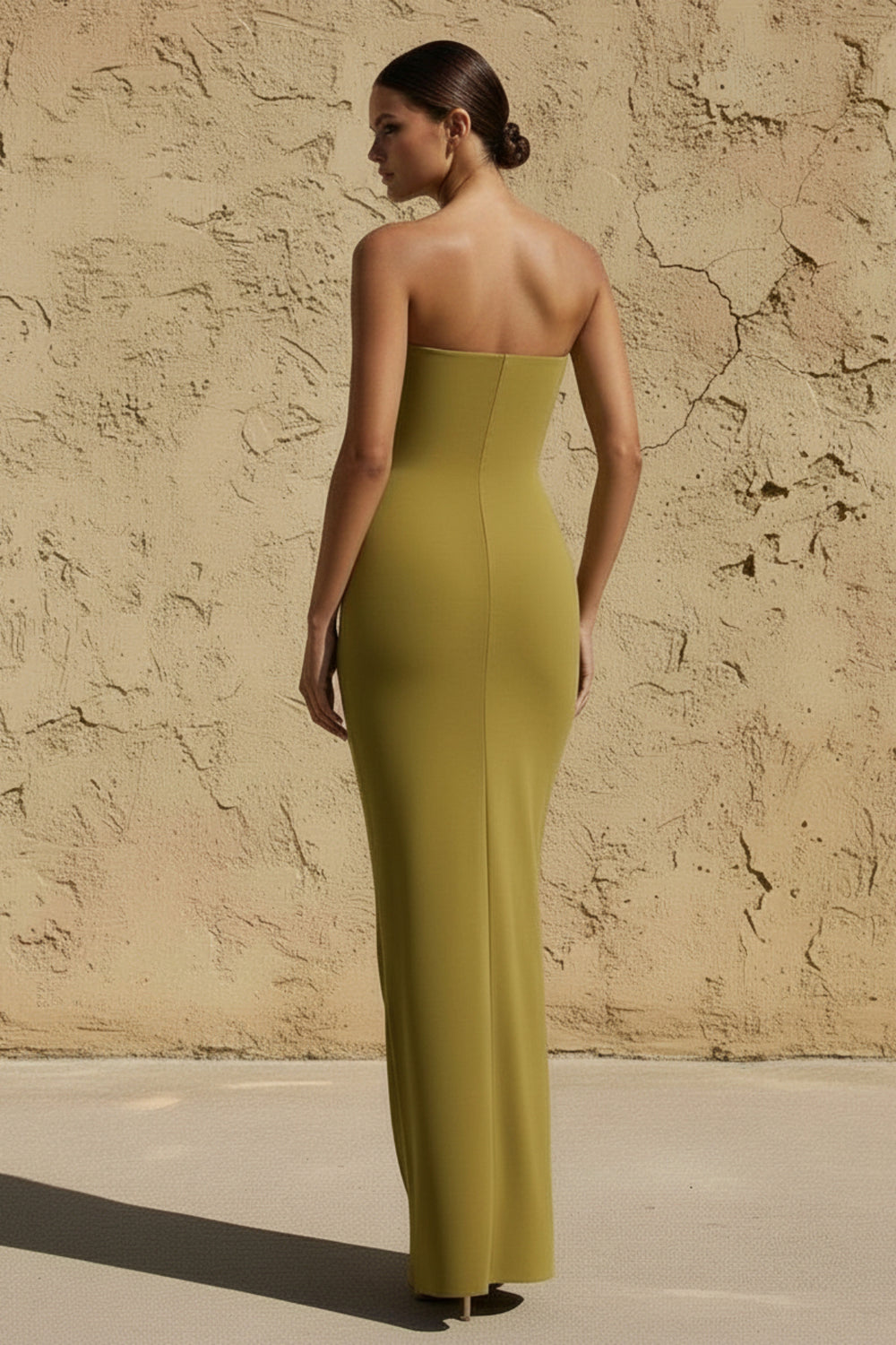 Sheisme-Olive Chiffon Sweetheart Sheath Maxi Evening Formal Dress