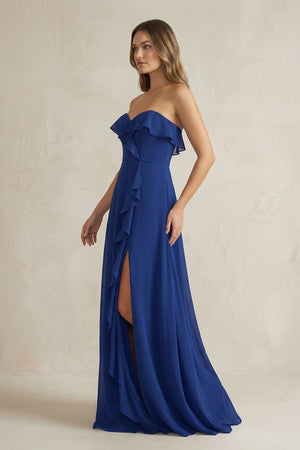 Sweetheart Ruffled A - Line Chiffon Bridesmaid Dress in Royal Blue - SHE IS ME Bridesmaid Dresses