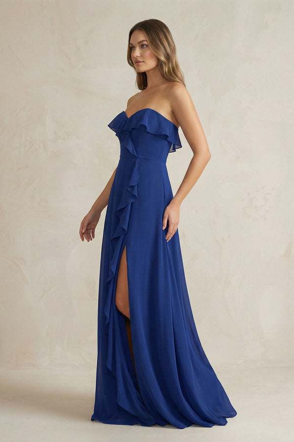 Sweetheart Ruffled A - Line Chiffon Bridesmaid Dress in Royal Blue - SHE IS ME Bridesmaid Dresses