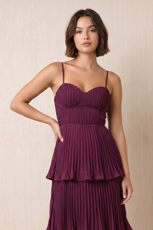 Sweetheart Ruffled Chiffon Tiered A-Line Midi Dress in Berry– SHE IS ME Dresses