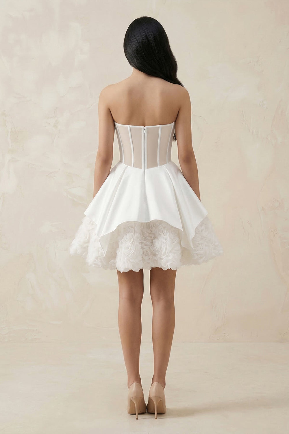 Sweetheart Ruffled Corset Mini Wedding Dress in White - SHE IS ME Wedding Dresses