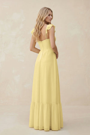 Sweetheart Ruffled Sleeve A - Line Chiffon Bridesmaid Dress in Pastel Yellow - SHE IS ME Bridesmaid Dresses