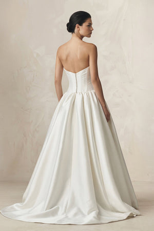 Sweetheart Satin Basque Waist Ball Gown Wedding Dress in Ivory - SHE IS ME Wedding Dresses