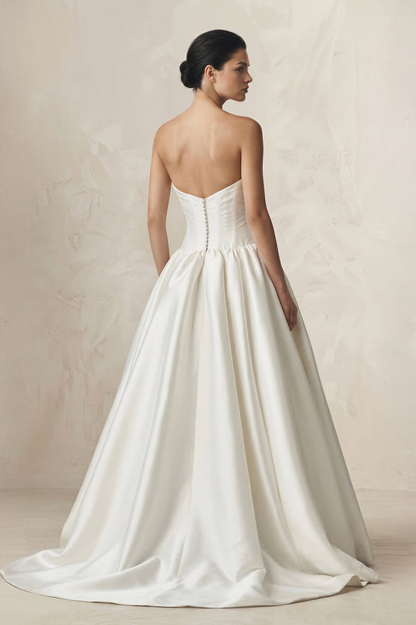 Sweetheart Satin Basque Waist Ball Gown Wedding Dress in Ivory - SHE IS ME Wedding Dresses