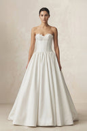 Sweetheart Satin Basque Waist Ball Gown Wedding Dress in Ivory - SHE IS ME Wedding Dresses