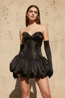 Sweetheart Satin Bubble Mini Dress in Black - SHE IS ME