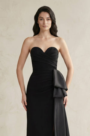 Sweetheart Satin Sheath Pleated Wedding Dress in Black - SHE IS ME Wedding Dresses
