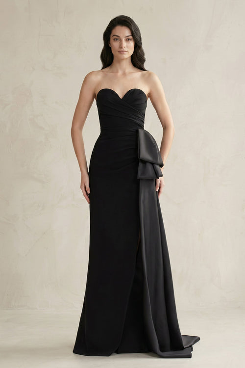 Sweetheart Satin Sheath Pleated Wedding Dress in Black - SHE IS ME Wedding Dresses