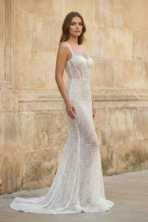 Sweetheart Sequined Sheath Wedding Dress in Ivory - SHE IS ME Wedding Dresses