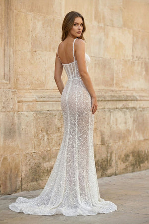 Sweetheart Sequined Sheath Wedding Dress in Ivory - SHE IS ME Wedding Dresses