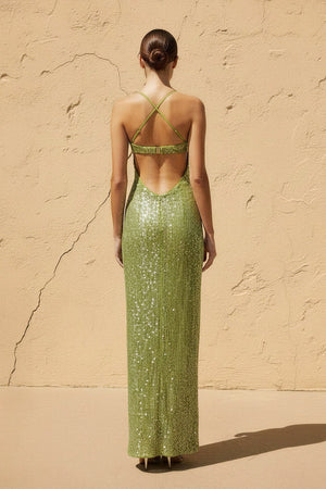 Sweetheart Sequins Maxi Dress in Matcha - SHE IS ME