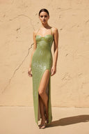 Sweetheart Sequins Maxi Dress in Matcha - SHE IS ME