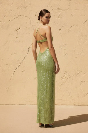 Sweetheart Sequins Maxi Dress in Matcha - SHE IS ME