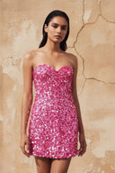 Sweetheart Sequins Mini Dress in Fuchsia - SHE IS ME