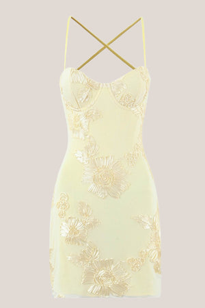 Sweetheart Sheath Cotton Mini Dress in Yellow - SHE IS ME Dresses