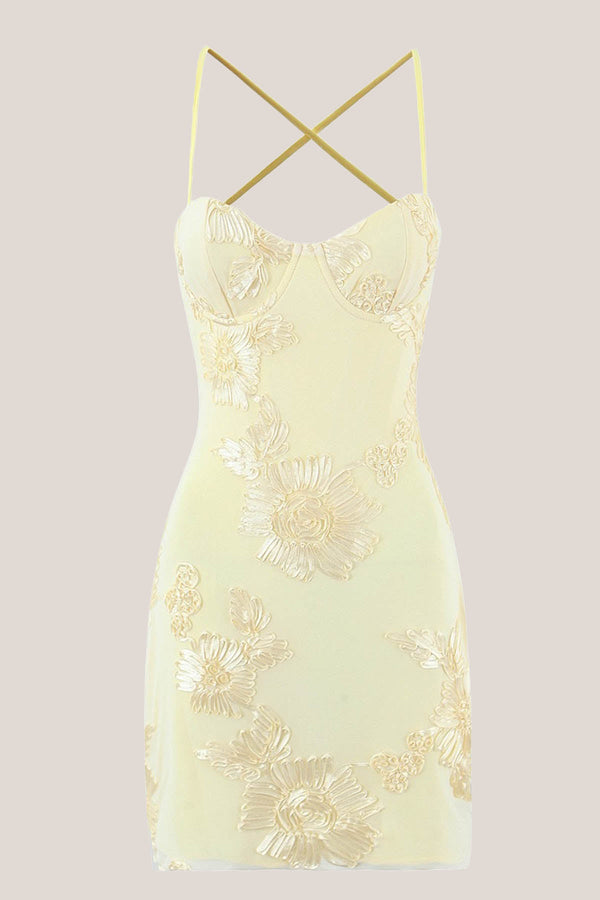 Sweetheart Sheath Cotton Mini Dress in Yellow - SHE IS ME Dresses