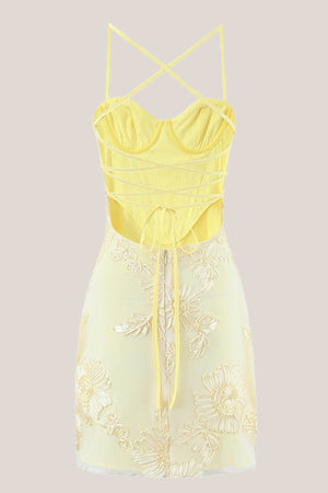 Sweetheart Sheath Cotton Mini Dress in Yellow - SHE IS ME Dresses