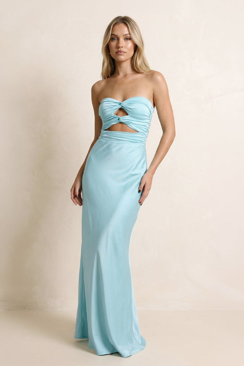 Sweetheart Sheath Maxi Dress With Cutout in Aqua - SHE IS ME PROM DRESSES