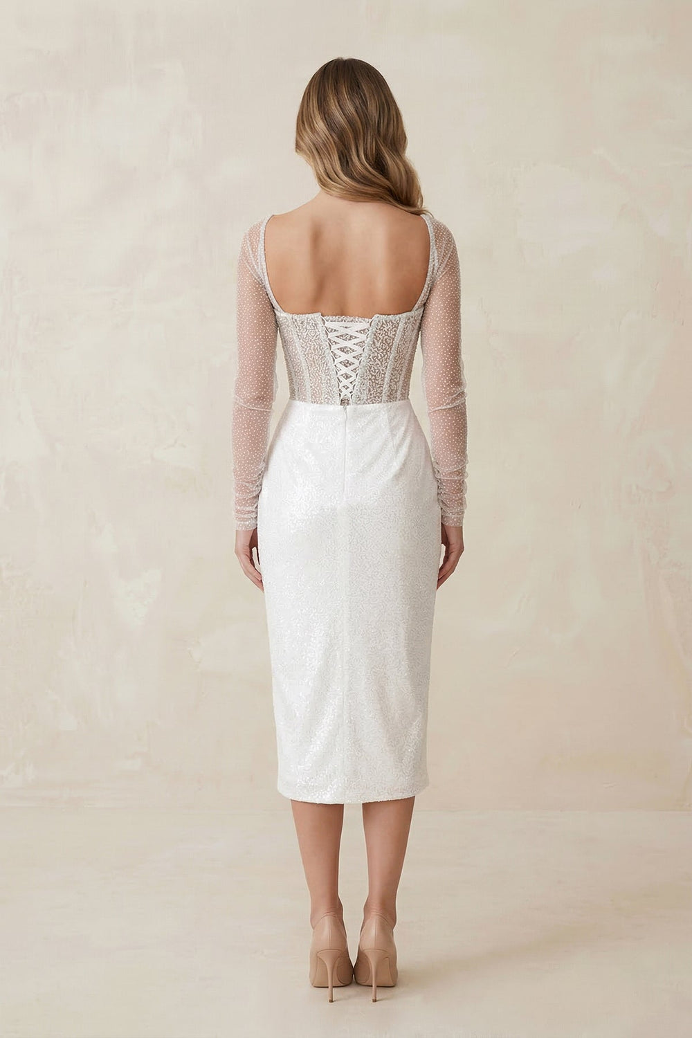 Sweetheart Sheath Ruched Sequined Wedding Dress in White - SHE IS ME Wedding Dresses