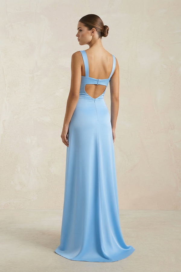 Sweetheart Sheath Satin Long Prom Dress With Slit in Sky Blue - SHE IS ME Prom Dresses