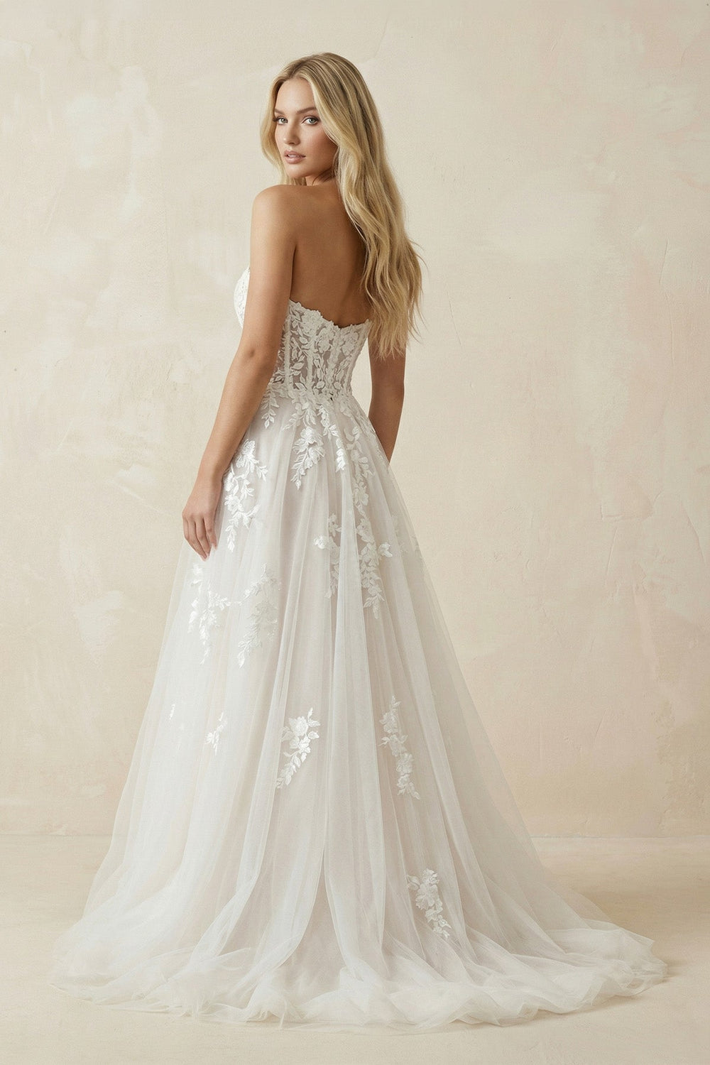 Sweetheart Tulle A - Line Appliqued Wedding Dress in Ivory - SHE IS ME Wedding Dresses