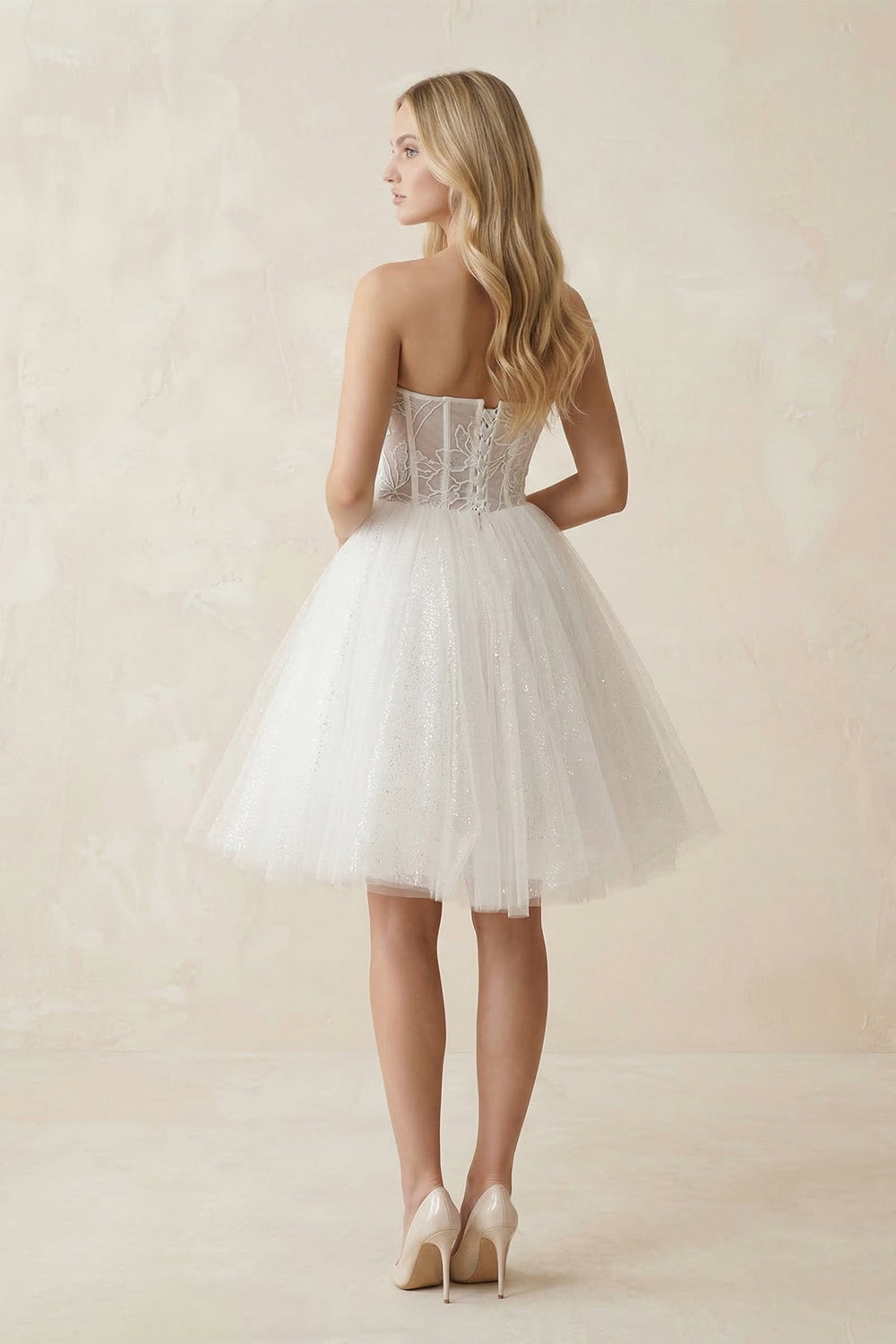 Sweetheart Tulle A-Line Midi Wedding Dress in Ivory