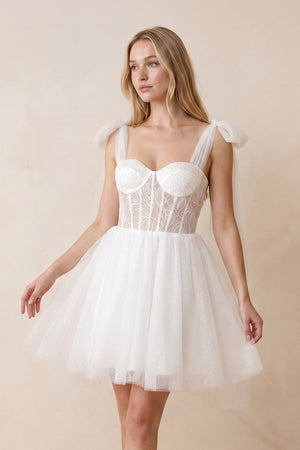 Sweetheart Tulle A-Line Midi Wedding Dress in Ivory