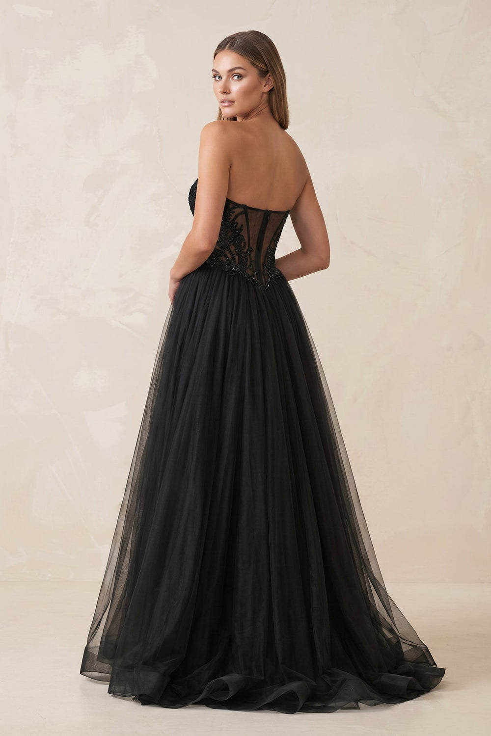 Sweetheart Tulle A - Line Wedding Dress with Slit in Black - SHE IS ME Wedding Dresses