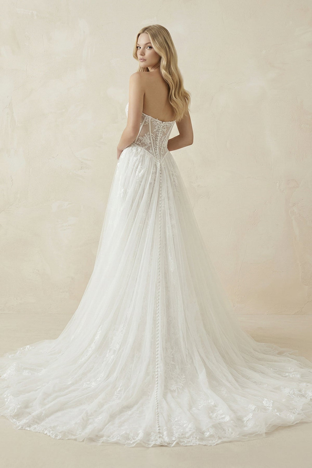 Sweetheart Tulle Appliqued A - Line Corset Wedding Dress in White - SHE IS ME Wedding Dresses
