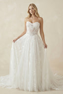Sweetheart Tulle Appliqued A - Line Corset Wedding Dress in White - SHE IS ME Wedding Dresses