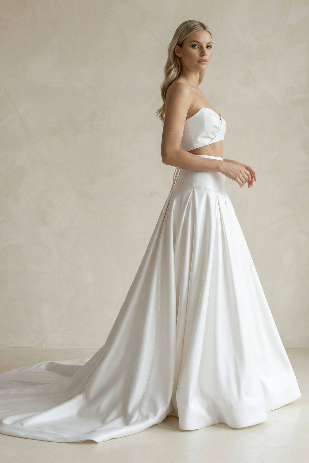 Sweetheart Two Piece Satin A - Line Wedding Dress in White - SHE IS ME Wedding Dresses