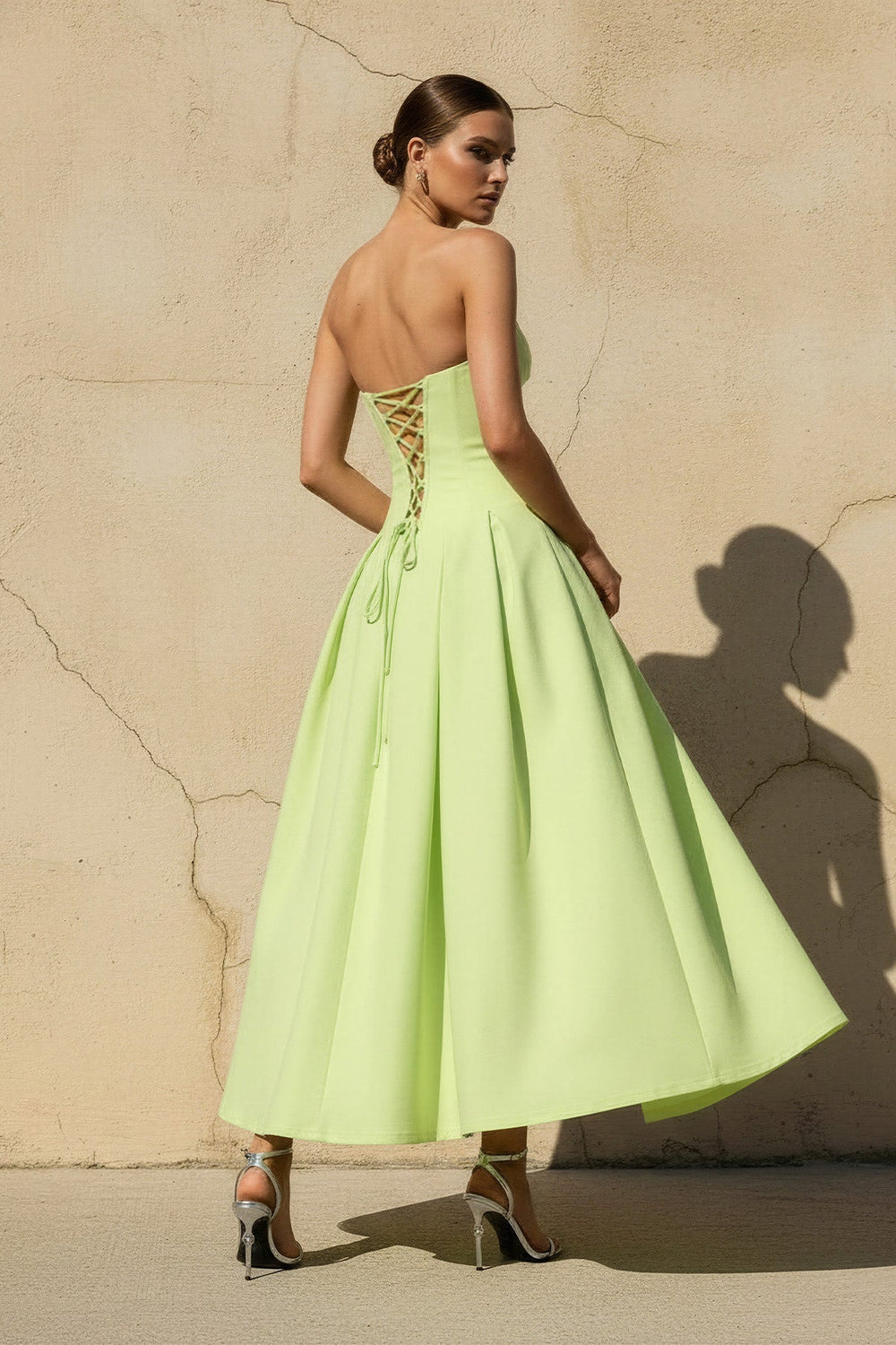 Taffeta Corset A - Line Midi Dress in Sage - SHE IS ME