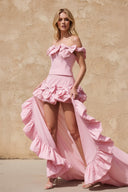 Taffeta High - Low Gown With Bows in Pink - SHE IS ME