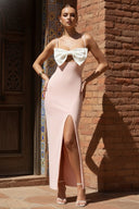 Taffeta Maxi Dress with Bow in Blush - SHE IS ME