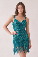 Teal Sheath V Neck Sequined Tassels Homecoming Dresses | SHEISME