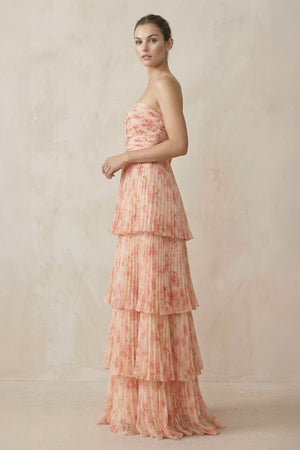 Tiered A - Line Pleated Chiffon Maxi Dress - KISS BRIDAL Bridesmaid Dresses