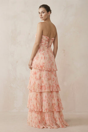 Tiered A - Line Pleated Chiffon Maxi Dress - KISS BRIDAL Bridesmaid Dresses