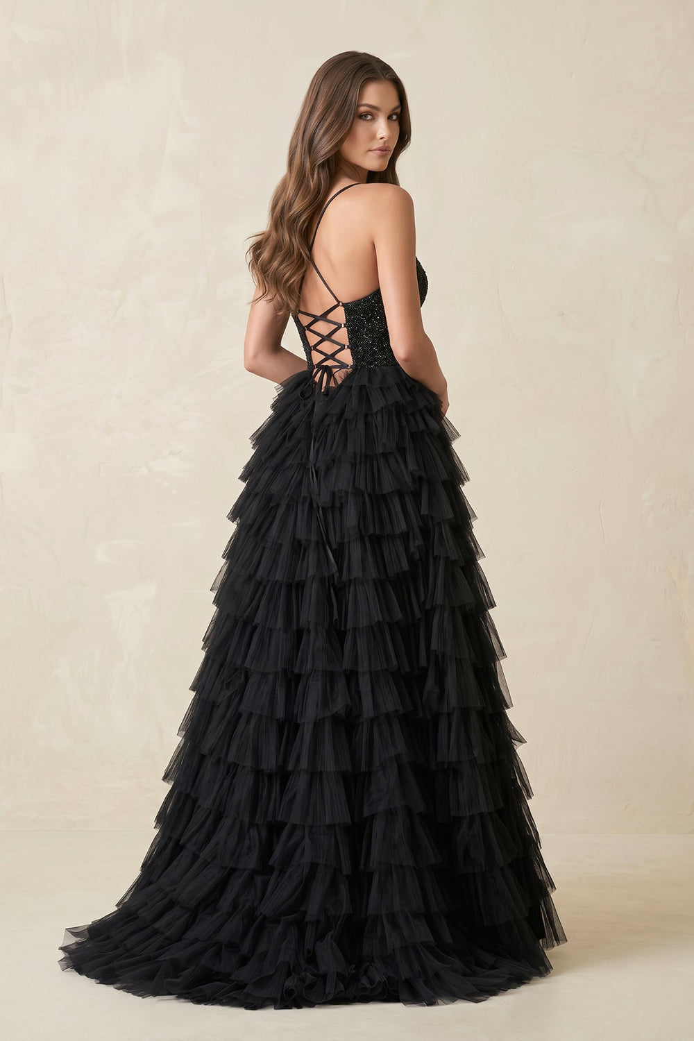 Tiered A - Line Tulle Sweetheart Wedding Dress with Slit in Black - SHE IS ME Wedding Dresses