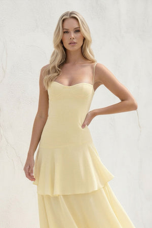 Tiered Chiffon Maxi Dress in Yellow - SHE IS ME