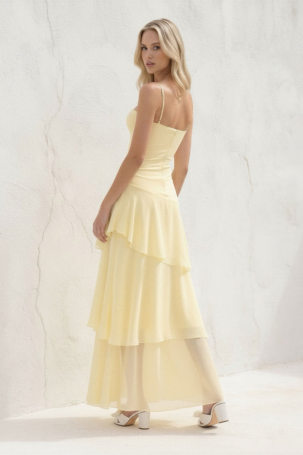 Tiered Chiffon Maxi Dress in Yellow - SHE IS ME