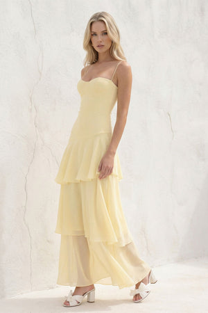 Tiered Chiffon Maxi Dress in Yellow - SHE IS ME