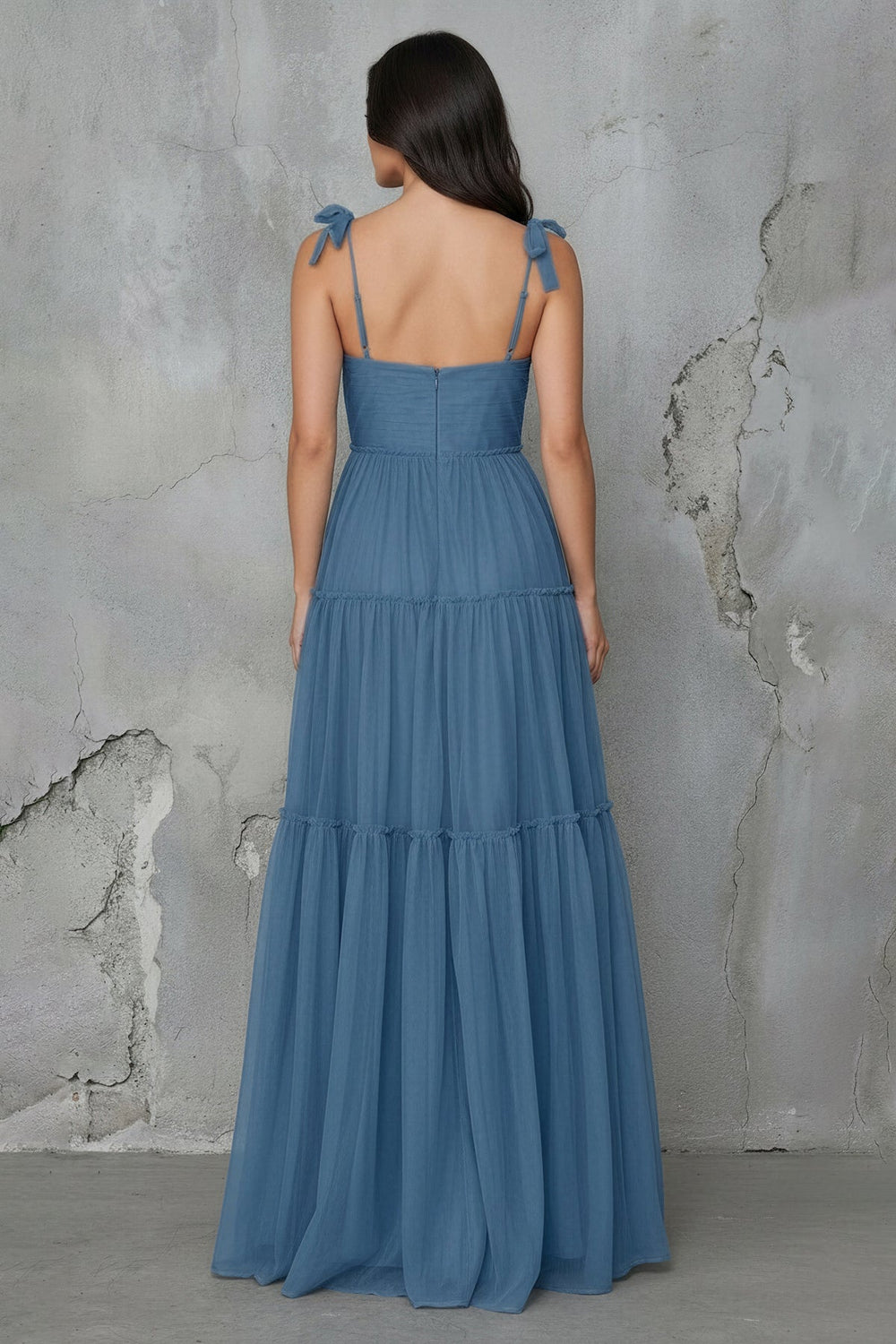 Tiered Maxi Dress With Bow in Steel Blue - SHE IS ME PROM DRESSES