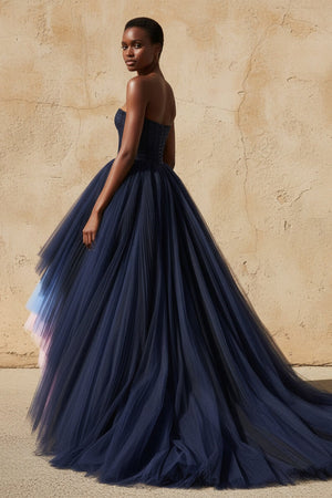 Tiered Pleated Tulle Gown In Multi - SHE IS ME