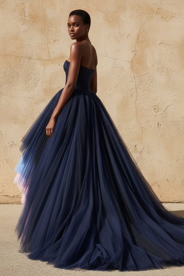 Tiered Pleated Tulle Gown In Multi - SHE IS ME PROM DRESSES